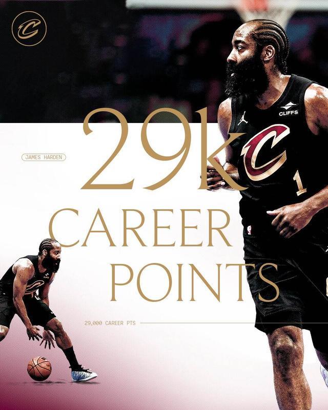 哈登生涯总得分突破29000分 骑士力克76人创历史纪